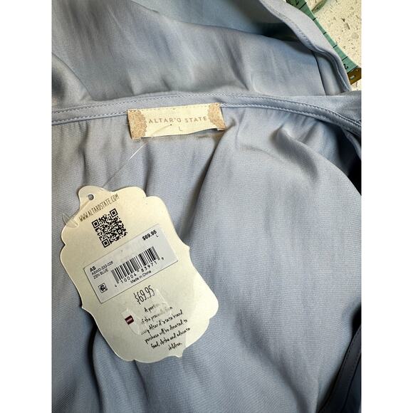 NWT Altar'd State Baby Blue Silky Ruffled Dress Sheer Flowy Feminine Fairy - Picture 6 of 7